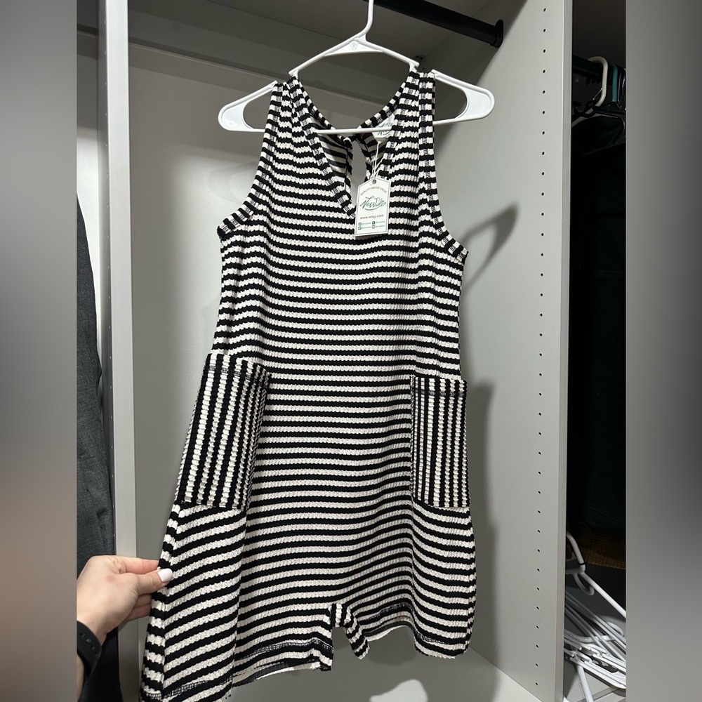 Boutique Black and White Striped Romper
